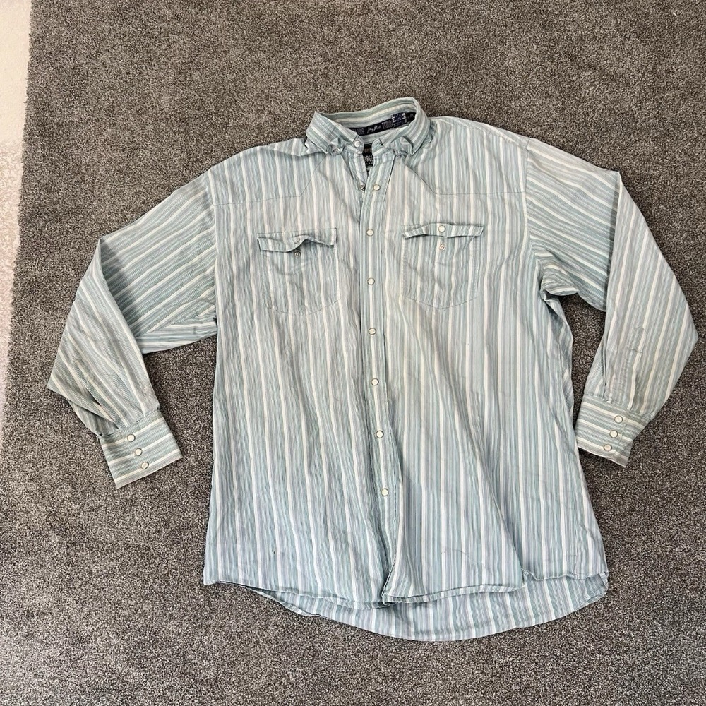 Wrangler George Strait Troubadour Western Shirt Mens XLT Tall Stripe Snap Front